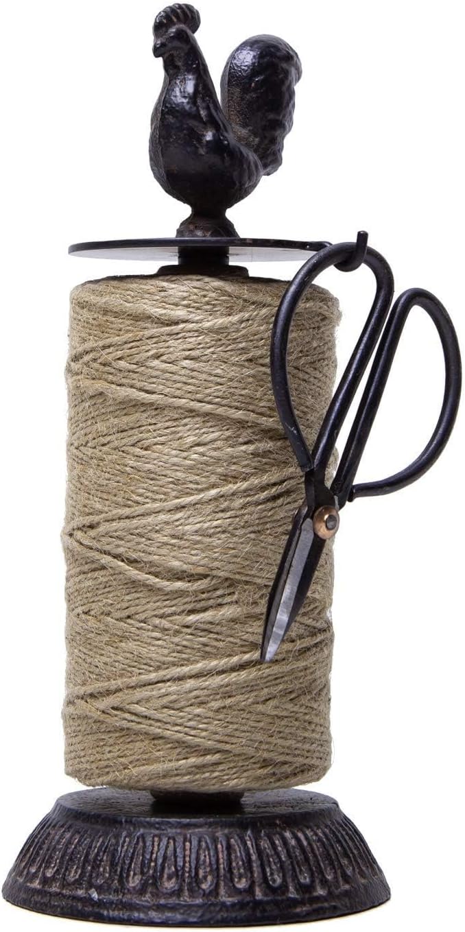 SOFFEE DESIGN Vintage Jute Twine Spool and Scissors Holder for Garden Farmhouse Kitchen Antique Twine and Scissors Set Black Rooster-VerdiqueGarden