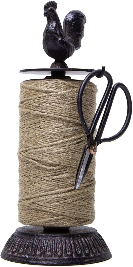 SOFFEE DESIGN Vintage Jute Twine Spool and Scissors Holder for Garden Farmhouse Kitchen Antique Twine and Scissors Set Black Rooster-VerdiqueGarden