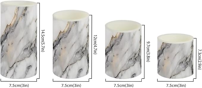 Flameless LED Candles Electric Candles with Remote Timer Control Color Changing Long Lasting Pillar Candles Tealights for Home Indoor Outdoor Decoration Pack of 4, Grey White Marble-VerdiqueGarden