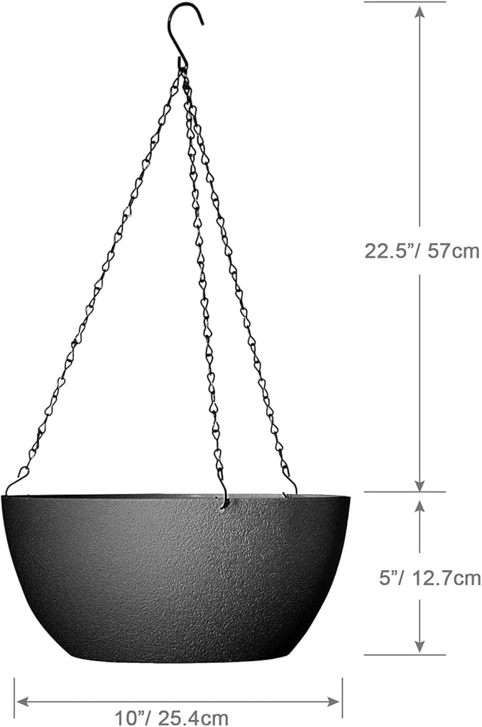 10 inch Hanging Planters for Outdoor Indoor Plants with Drainage Holes and Chain, 2 Pack Round Hanging Flower Pots for Garden Home Porch Decor, Black-VerdiqueGarden