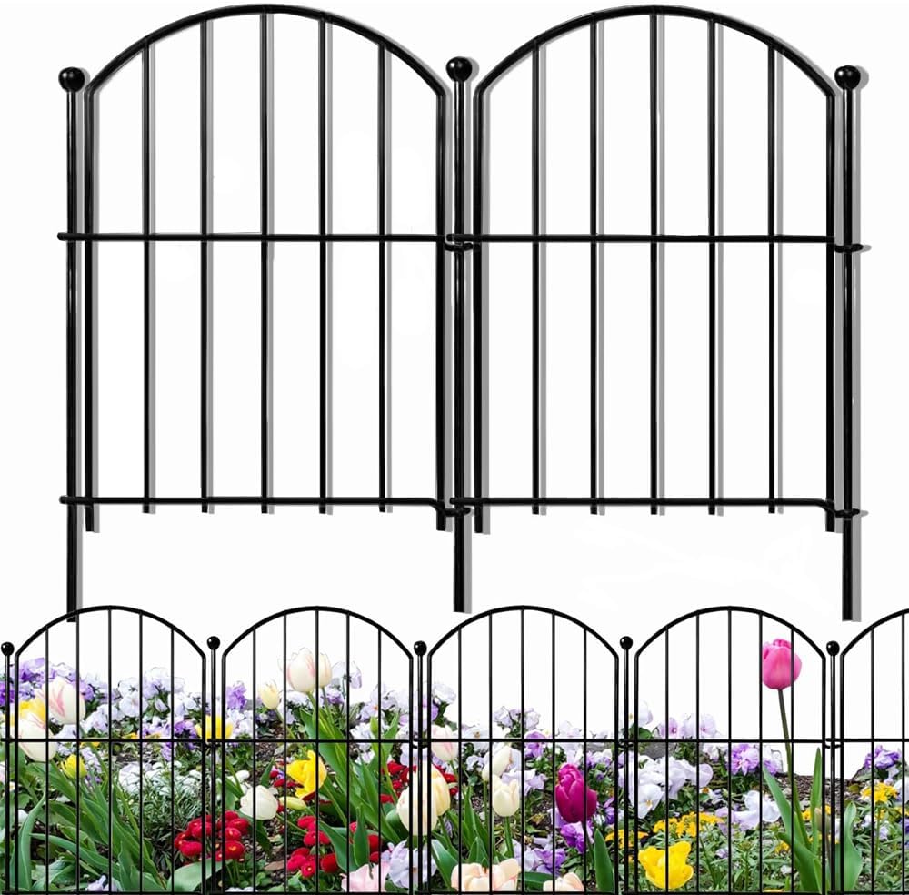 Decorative Garden Fence 21in x10.8ft, 10 Pack Rustproof Metal No Dig Fence Animal Barrier for Dog, Arched Flower Bed Edging Ornamental Wire Border Panel Fencing (Arch)-VerdiqueGarden