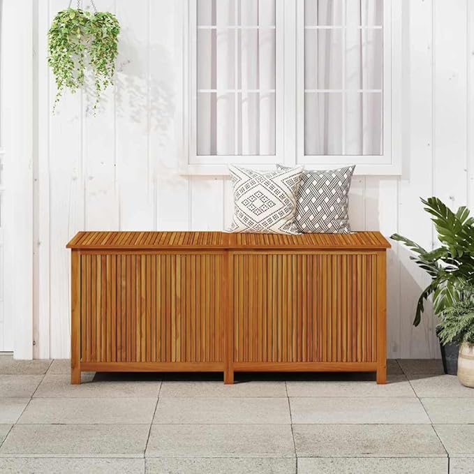 vidaXL Outdoor Storage Box, [Load Capacity Gallon] Deck Box with Gas-Lift Lid, Storage Chest with Water-Resistant Zippered Bag Inside, 68.9''x31.5''x29.5'', Solid Acacia Wood-VerdiqueGarden