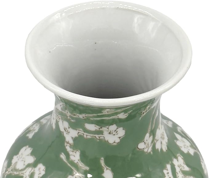 Galt International Floral Chinoiserie Ceramic Vase 14" - Green Sakura Hand Painted Antique Style Porcelain Flower Bottle Fishtail Porcelain Chinese Vase for Home Decor Centerpiece-VerdiqueGarden