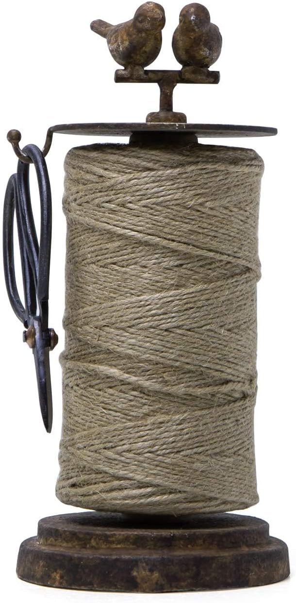 SOFFEE DESIGN Vintage Jute Twine Holder with Scissors for Garden Farmhouse Kitchen Counter Antique Twine Set Birds Rustic Black-VerdiqueGarden