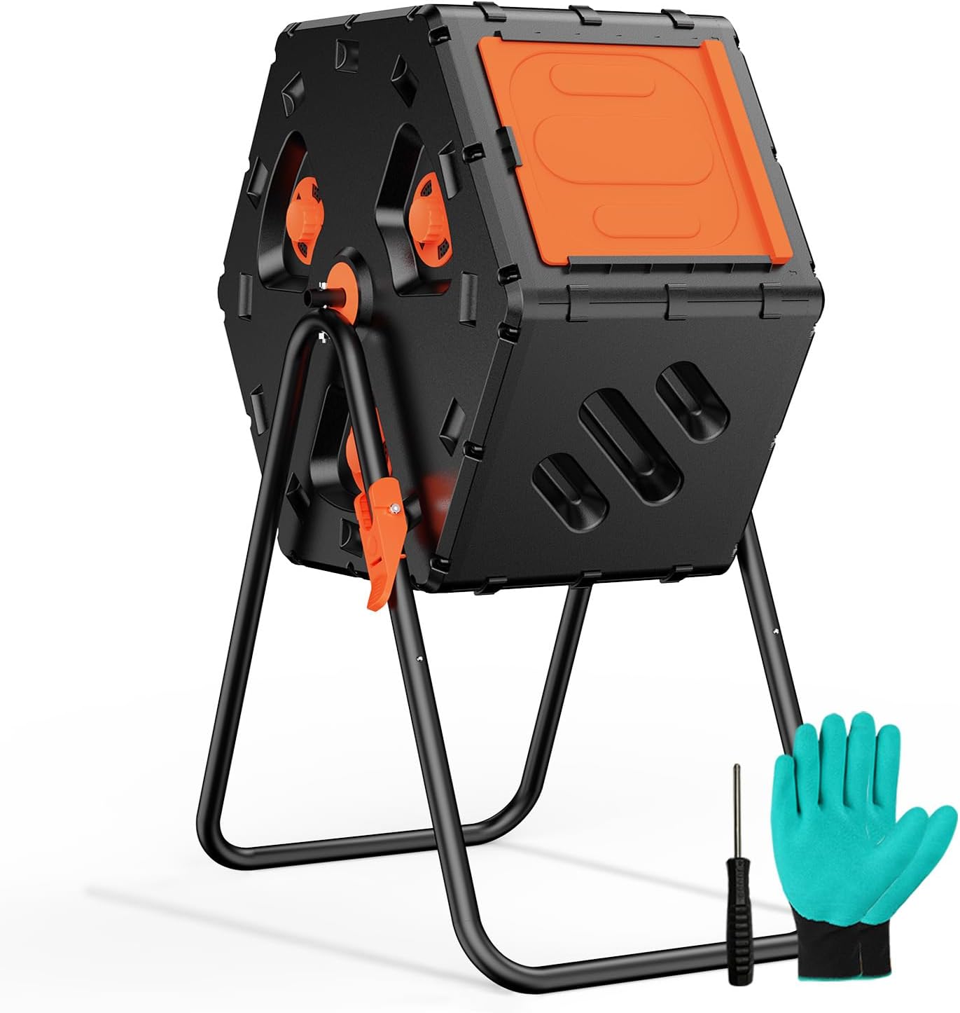 Compost Bin Outdoor 22.5 Gallon, Easy Assemble Composter Tumbler, 360°Rotating Garden Compost Bin for Fast Composting, Tumbling Composter for Outside, Backyard, and Yard-VerdiqueGarden