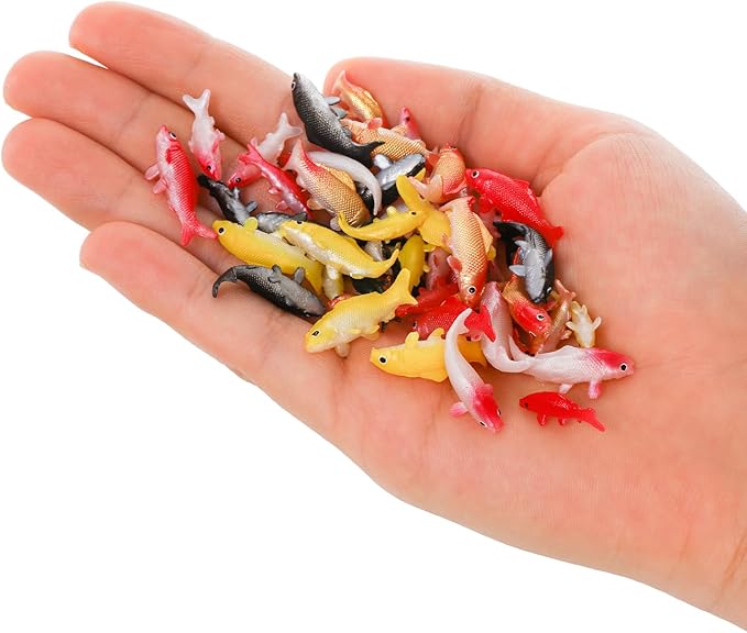 ZENFUN 50 Packs Mini Koi Fish, Cute Miniature Fish Fake Mini Fish Set, Plastic Small Koi Fish, Tiny Fish Model Bulk for Ornament Supplies, Cake Decoration, Fish Tank DIY, Fairy Garden Supplies-VerdiqueGarden