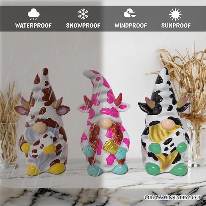 Spring & Summer-Themed Garden Statues – Adorable Outdoor Decor for Lawn, Patio & Porch (Cow Gnome Trio Mini Statue Set of Three, 5" Miniature Figurine and Unique Farm Resin Garden Statue)-VerdiqueGarden