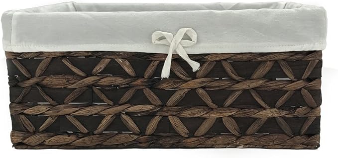 Basket of Rectangular Woven Seagrass Storage Bin with Handle,Kingwillow. (Wood&water hyacinth, Set of 3)-VerdiqueGarden
