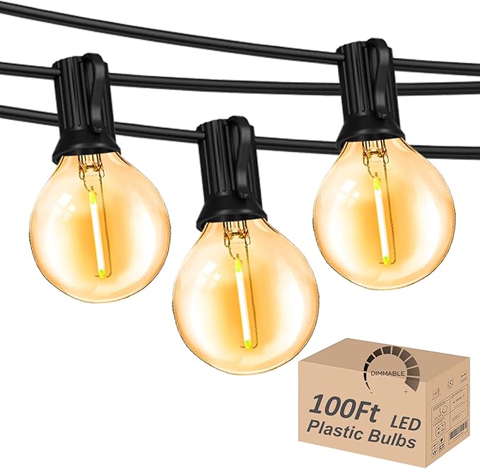 Outdoor String Lights 100FT Globe String Lights with 52 Dimmable G40 Shatterproof LED Bulbs,Waterproof Connectable Patio Light String Lights for Backyard Hanging Lights,2700K Warm Glow-VerdiqueGarden