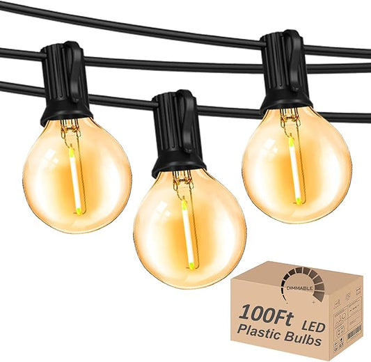 Outdoor String Lights 100FT Globe String Lights with 52 Dimmable G40 Shatterproof LED Bulbs,Waterproof Connectable Patio Light String Lights for Backyard Hanging Lights,2700K Warm Glow-VerdiqueGarden