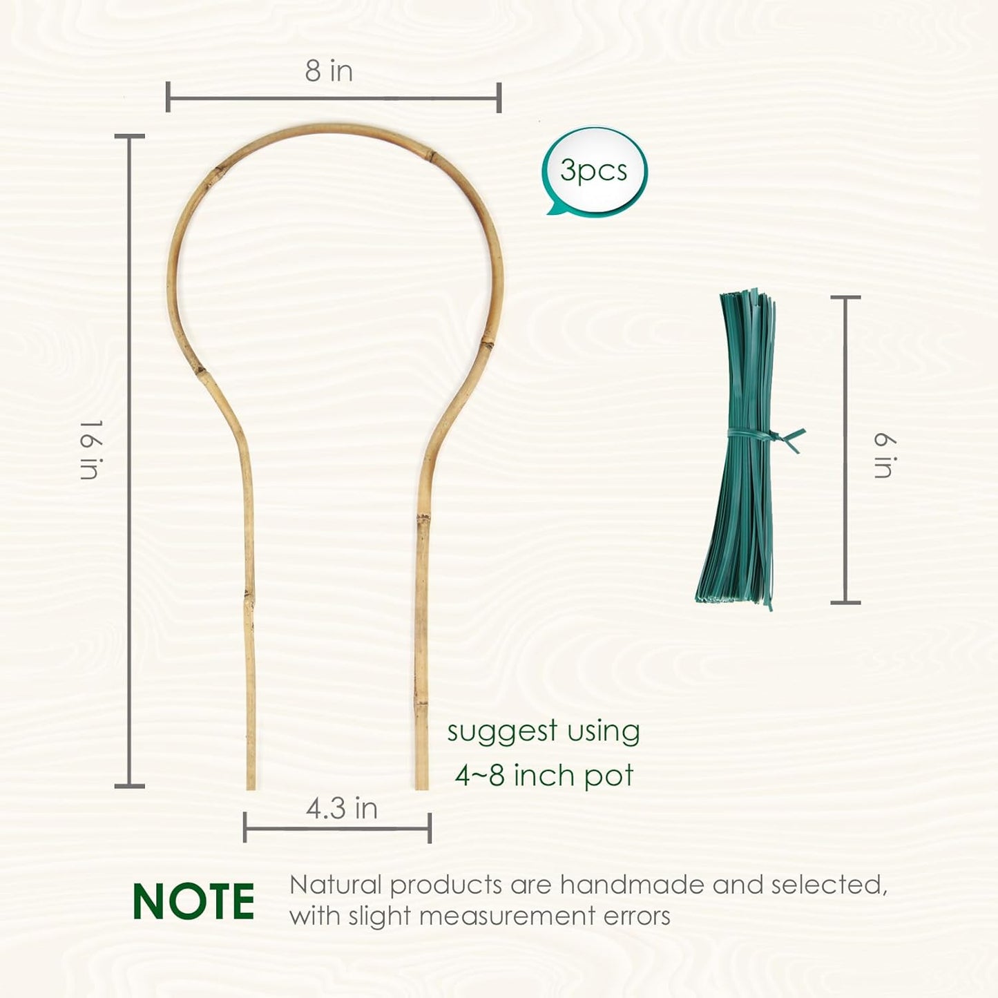 Plant Trellis Indoor 16in, Loop-Shaped Bamboo Trellis - 3 Pack for Climbing Plants, Hoya, Potted Plants-VerdiqueGarden