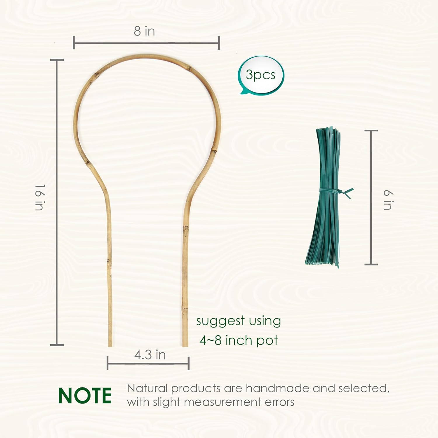 Plant Trellis Indoor 16in, Loop-Shaped Bamboo Trellis - 3 Pack for Climbing Plants, Hoya, Potted Plants-VerdiqueGarden