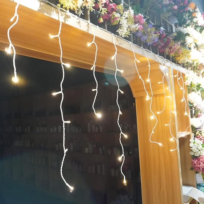 YASENN Bluetooth APP Icicle Lights LED Christmas String Light Icicle Style 300 LED 30ft Fairy Lights 60 Drops Icicle Lights for Indoor Outdoor Decorations(Warm White)-VerdiqueGarden