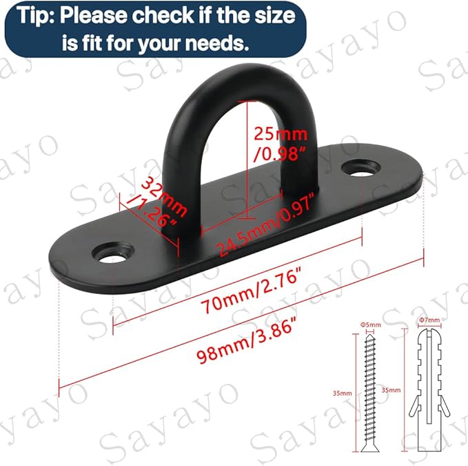 SAYAYO 6 PCS Pad Eye Plate Hooks U Ceiling Hook for Hanging Plants Outdoor Lights Swing Suspension Marine Hardware Staple Hook Loop with Screws Stainless Steel Wall Mount (Black)-VerdiqueGarden