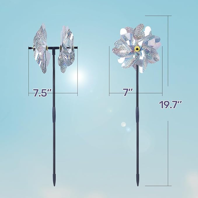 BATTIFE 6 Sets Pinwheels for Yard and Garden, Double Sides Reflective Bird Deterrent Pinwheel, Large Silver Outdoor Sparkly Wind Spinner, Pin Wheels for Lawn and Patio…-VerdiqueGarden