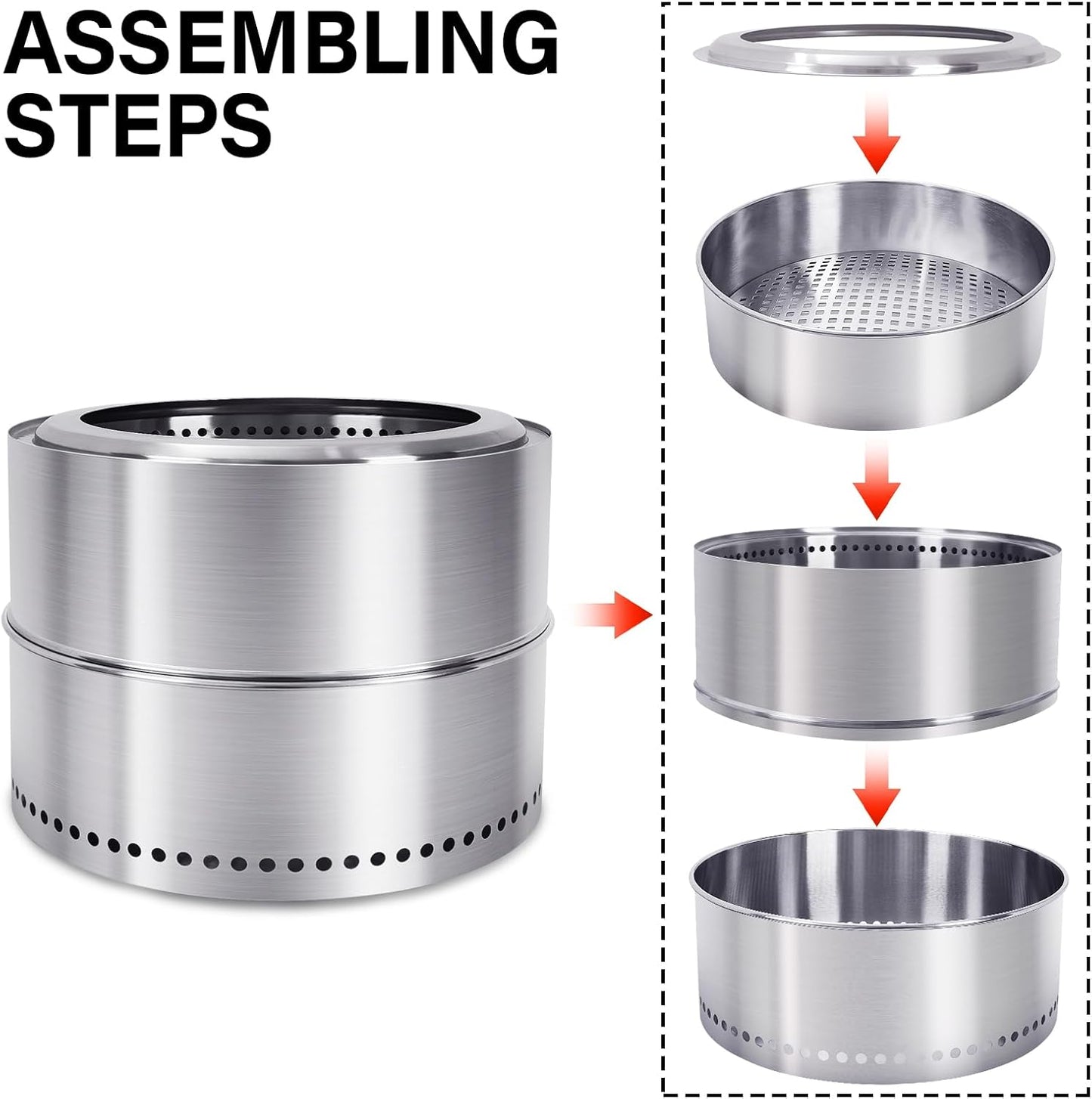 HGD 16 inch Smokeless Firepit, Stainless Steel Fire Pits, Smokeless Fire Pit for Outside with Carry Bag for Camping Backyard Patio Garden Picnic-VerdiqueGarden