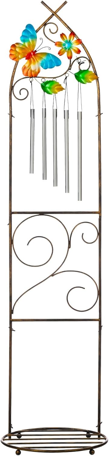 Garden Trellis with Plant Stands, 48” Metal Detachable Butterfly Plant Pot Trellis with Wind Chimes for Climbing Plants Outdoor Lawn Patio Porches Decor-VerdiqueGarden