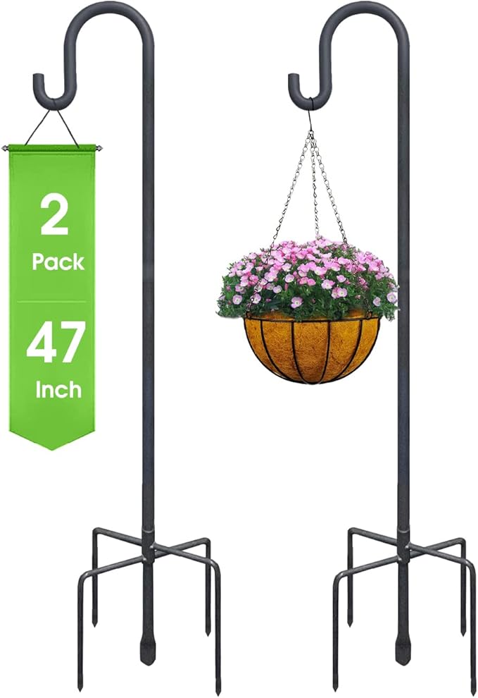 Highpro Shepherd Hook for Outdoor 47 Inch Bird Feeder Hanger Heavy Duty for Hummingbird Feeder Hanger Stand with 5-Prong Base for Lanterns, Wedding (2 Packs)-VerdiqueGarden