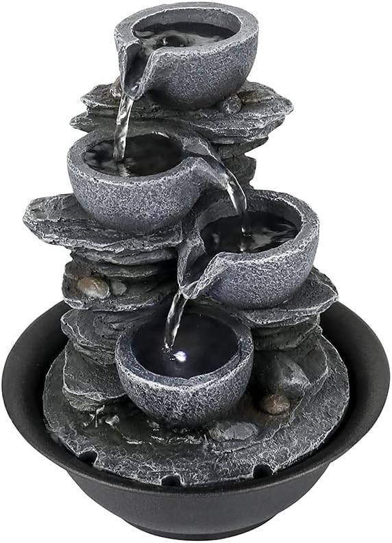 10.6inch Rock Indoor Water Fountain Zen Meditation Tabletop Fountain with LED Light for Home Office Bedroom-VerdiqueGarden