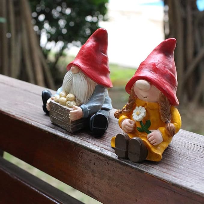 2 PCS Funny Garden Gnome Statues, Creative Resin Dwarf Sculptures, Outdoor Yard Decor, Gnomes Tree Faces for Lawn, Patio, Porch, Miniature Fairy Garden Accessories, Novelty Gift for Indoor/Outdoor Use-VerdiqueGarden