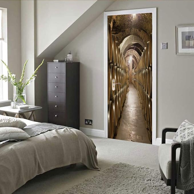 3D Door Stickers Murals Peel and Stick - Wine Cellar - Door Wallpaper Self-Adhesive Door Decals Removable PVC Waterproof Door Poster for Bedroom Living Room Door 31.5" x 78.7"-VerdiqueGarden