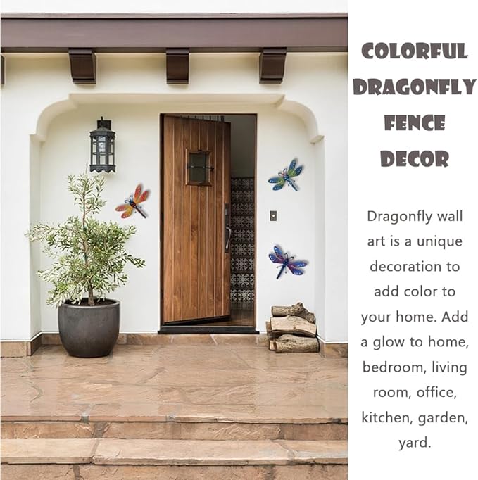 3 Pcs Metal Dragonfly Wall Decor, Colorful Metal Dragonfly Panel, Elegant Butterfly Wall Art - Home Office Garden Decor-VerdiqueGarden