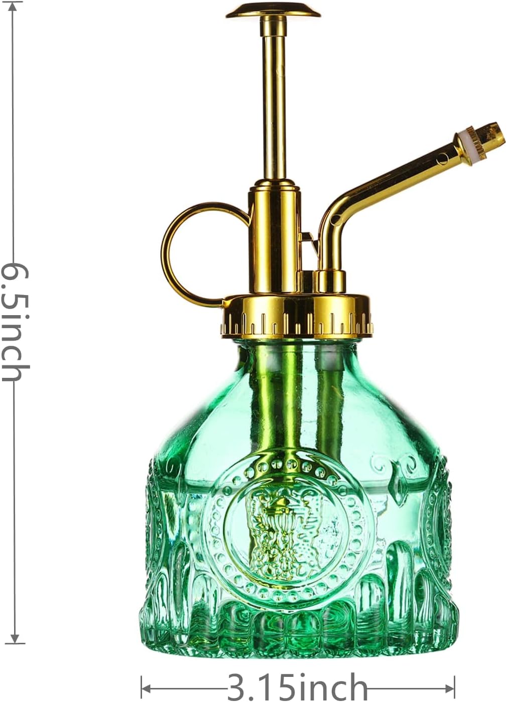 Glass Plant Mister Spray Bottle, 6.5" Green Glass Water Spray Bottle with Gold Top Pump Small Watering Can, Small Plant Sprayer Mister for Indoor Outdoor House, Green+Gold (Green+Gold D)-VerdiqueGarden