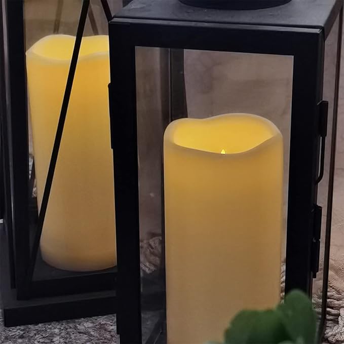 4 Pack Outdoor Battery Operated Candles with Timer Waterproof Led Flickering Candles Flameless Pillar Lights for Party/Lantern/Patio/Wedding/Garden,Cream White,3x6 Inch-VerdiqueGarden