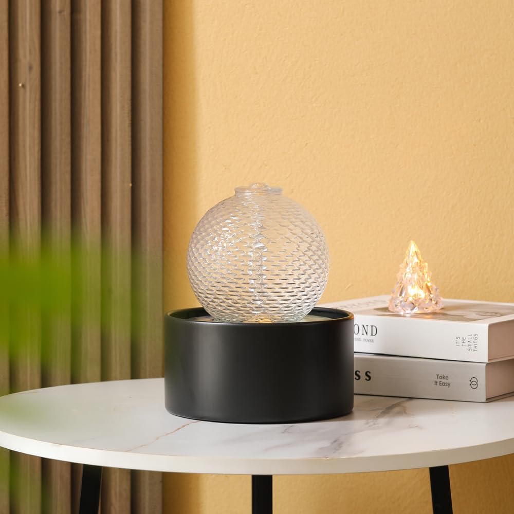 Generic Indoor Water Feature Tabletop Ceramic Fountain Home Kitchen Office Decoration Modern Design Style (Black)-VerdiqueGarden