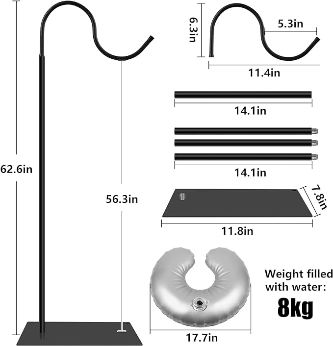 Hummingbird Feeder Stand, Adjustable 20-63 Inch Shepherds Hook for Outdoor Indoor, Bird Feeder Pole with Base & Water Weight Bag for Wind Chimes, Hanging Plants(Hummingbird Feeders Not Include)-VerdiqueGarden