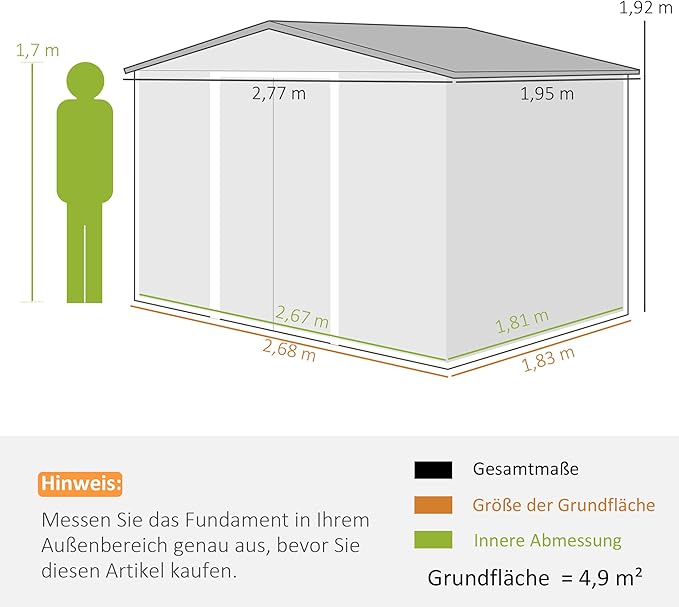 Outsunny 9' x 6' Outdoor Storage Shed, Garden Tool Metal Shed with Foundation Kit, Double Lockable Door, Air Vents and Sloping Roof, for Backyard, Patio, Lawn, Dark Gray-VerdiqueGarden