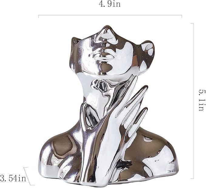 BrownLove Silver Ceramic Face Vase, Modern Silver Decorative Art Vase, Bookshelf Placed On The Desktop, Small Living Room, Office and Bedroom-VerdiqueGarden