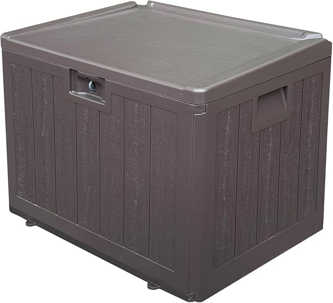 Premium Pro Edition 35 Gallon Lockable Resin Deck Box, Waterproof & UV-Resistant Outdoor Storage Box for Outdoor Storage, Garden Tools & Pool Accessories Storage, Brown-VerdiqueGarden