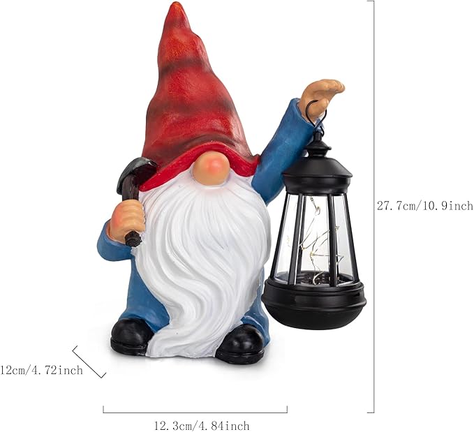 Garden Gnome Statue Solar Light Outdoor Decorations Figurine with Lantern Led Shovel Sculpture Lawn Patio Yard Porch Outside Christmas Housewarming Gifts for Women Mother's Day Grandma-VerdiqueGarden