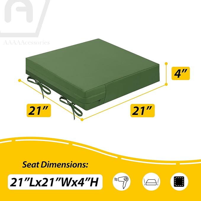 AAAAAcessories Outdoor Seat Cushions for Chairs, Waterproof, Fade-Resistant Patio Furniture Replacement Cushions, 21" x 21" x 4", Set of 2, Dark Moss Green-VerdiqueGarden