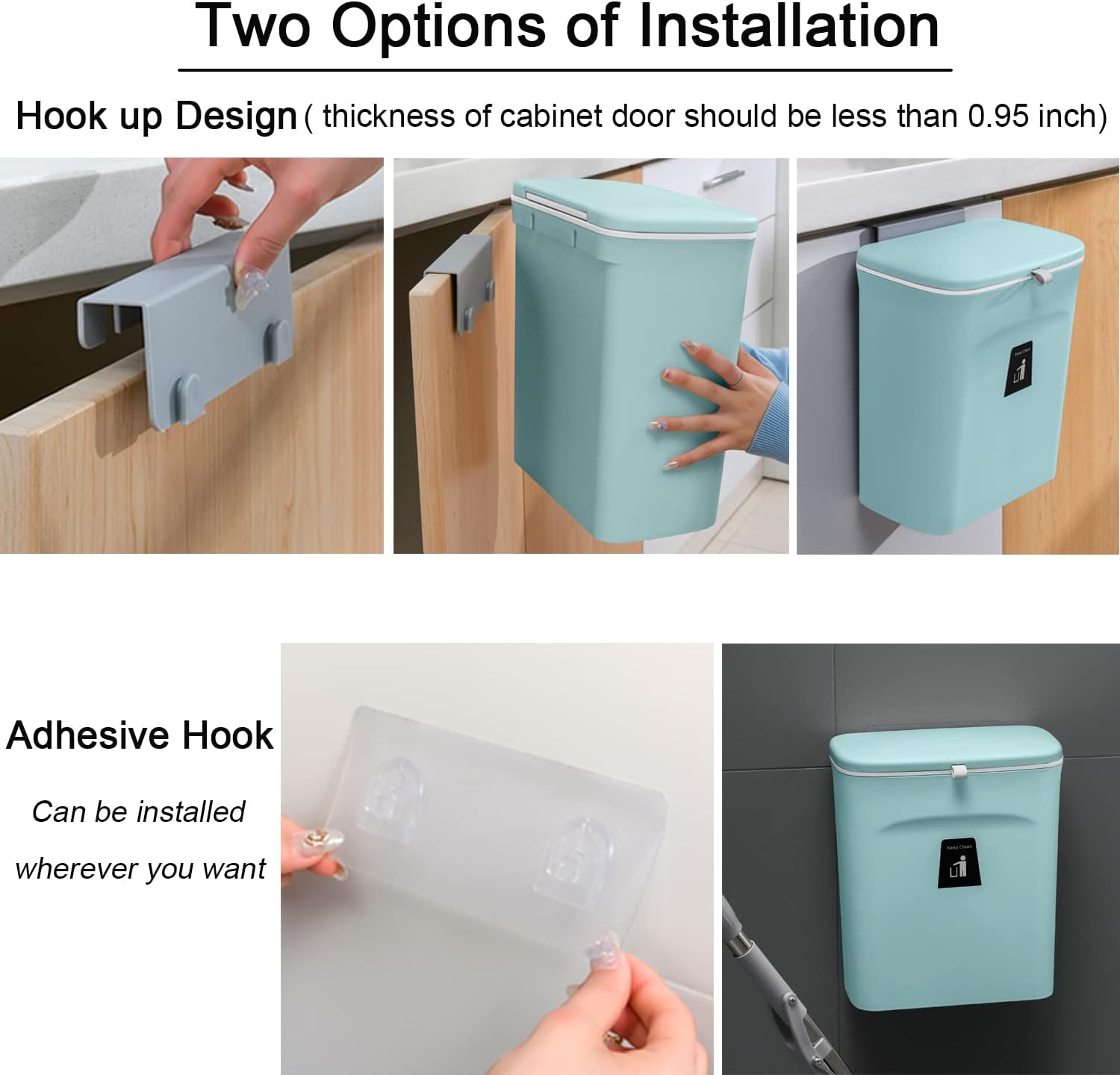 Tiyafuro 2.4 Gallon Kitchen Compost Bin for Counter Top or Under Sink, Hanging Small Trash Can with Lid for Cupboard/Bathroom/Bedroom/Office/Camping, Mountable Indoor Compost Bucket (Blue)-VerdiqueGarden