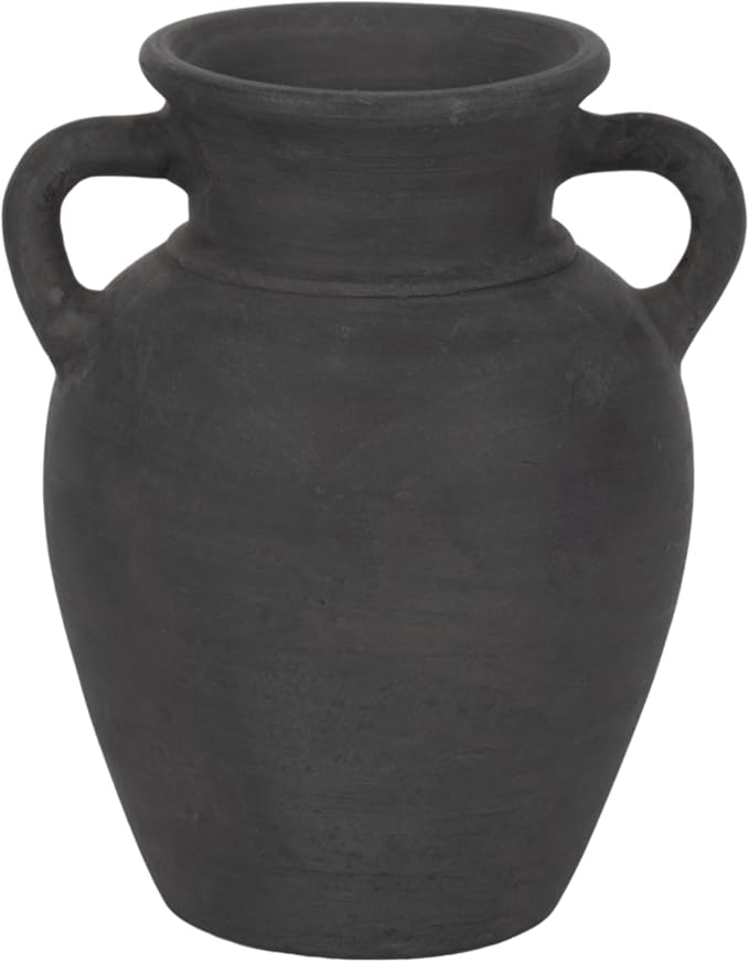 Sagebrook Home Black Boho Terracotta Vase - Amphora-Style Decorative Flower Holder for Home, Office & Living Room - 9" Black-VerdiqueGarden