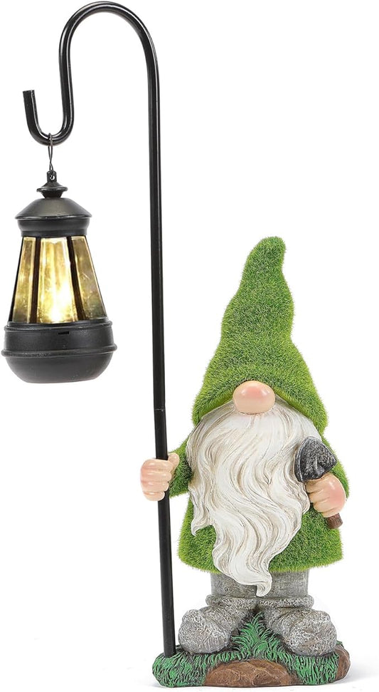 Flocked Garden Gnome Statue, Large Outdoor Gnome with Solar Lights, Funny Garden Figurines for Outdoor Home Yard Decor (15.8 Inch Tall)-VerdiqueGarden