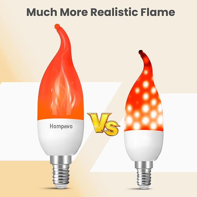 Hompavo 【Upgraded LED Flame Light Bulbs, 3 Modes Flickering Light Bulbs, E12 Chandelier Base Candle Fire Light Bulb for Halloween Christmas Party Porch Indoor & Outdoor Home Decoration, Red 6 Pack-VerdiqueGarden