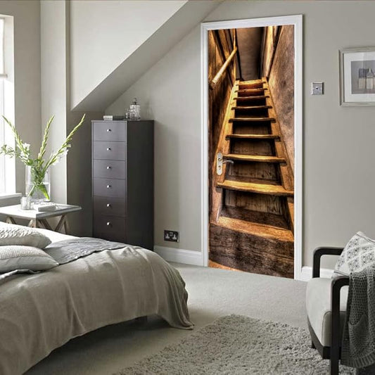3D Door Stickers Murals Peel and Stick - Wooden Stairs - Door Wallpaper Self-Adhesive Door Decals Removable PVC Waterproof Door Poster for Bedroom Living Room Door 31.5" x 78.7"-VerdiqueGarden