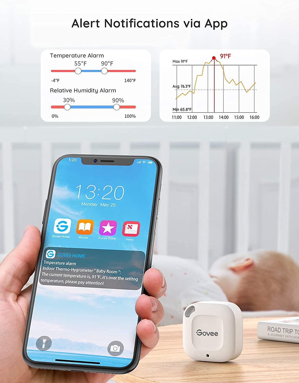 Govee Bluetooth Hygrometer Thermometer, Wireless Thermometer, Mini Humidity Sensor with Notification Alert, Data Storage and Export, 262 Feet Connecting Range-VerdiqueGarden