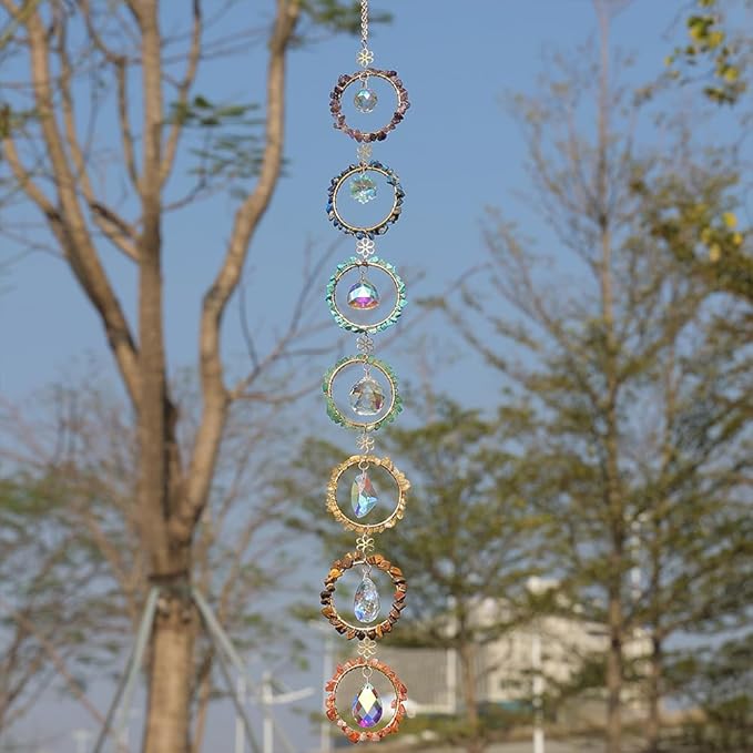 Crystal Sun Catcher Window Hanging 7 Chakra Spheres Gemstone Decor Hanging Ornament Natural Gem Wall Hangings Healing Crystal Decor Handmade Home Window Car Decoration Gift for Mom-VerdiqueGarden