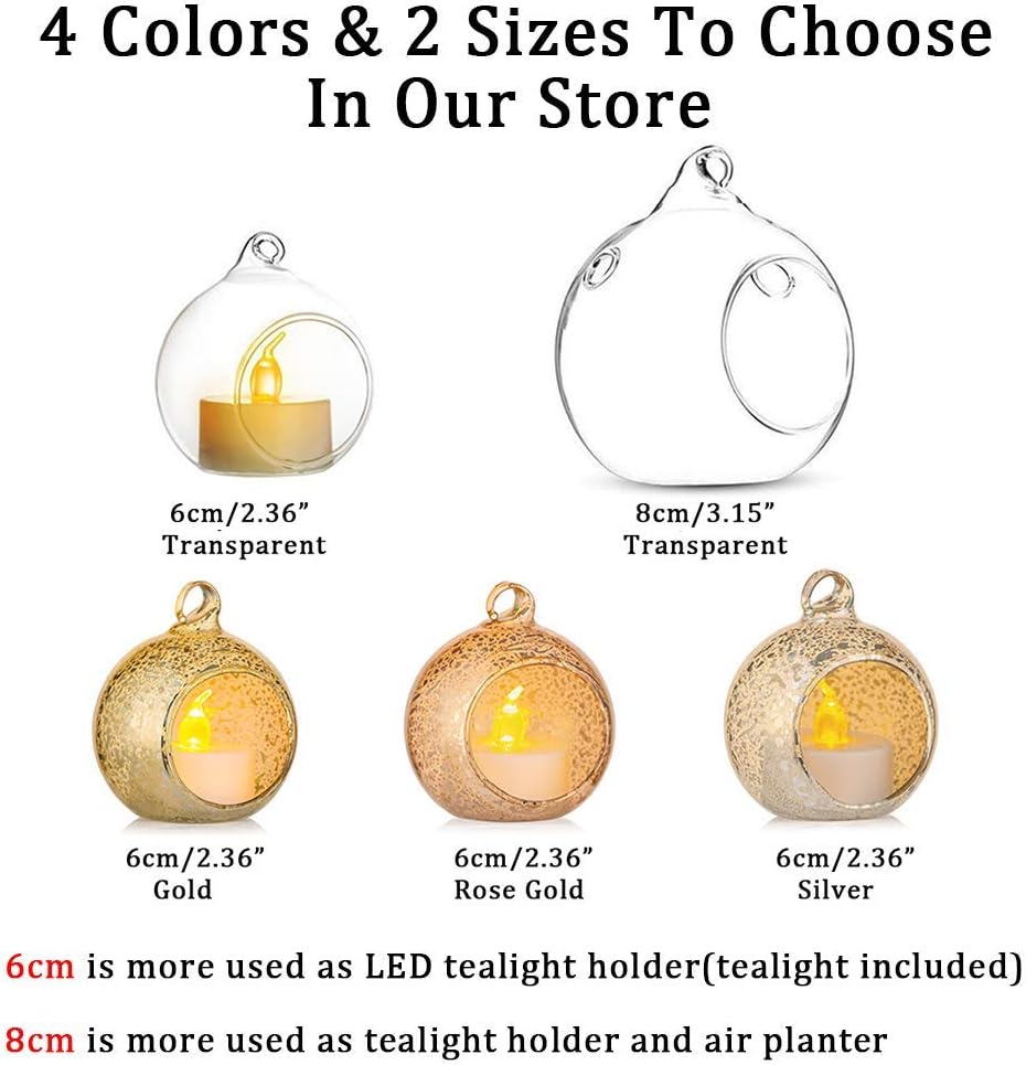 Sziqiqi 3.15" Glass Globes Glass Bulbs Hanging Tea Light Holder Terrarium Container Wedding Centerpiece Backyard Decoration Christmas Ornaments 10pcs+2 Extra-VerdiqueGarden