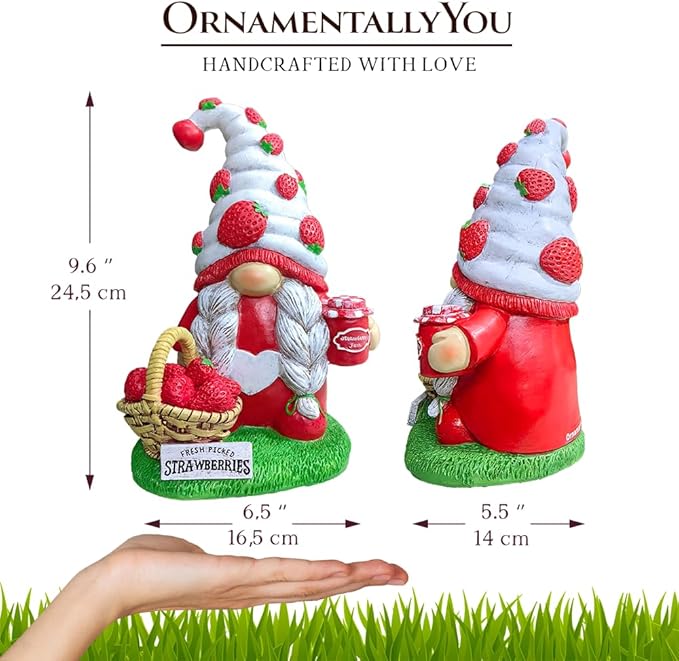 Spring & Summer-Themed Garden Statues – Adorable Outdoor Decor for Lawn, Patio & Porch (Charming Homestead Strawberry Gnome Garden Statue, 9.5" Farmhouse Style Unique Fruit Home Decor)-VerdiqueGarden