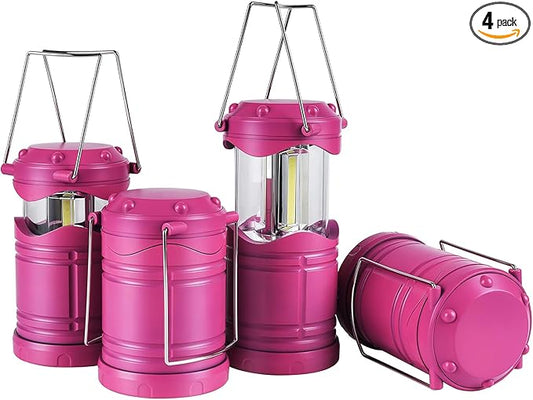 Lichamp LED Camping Lantern, 4 Pack Battery Powered Flashlight for Power Outages, Portable Collapsible Hanging Light Essential for Home, Outdoor, Emergency Lamp Survival Kit Gear for Hurricane, Pink-VerdiqueGarden