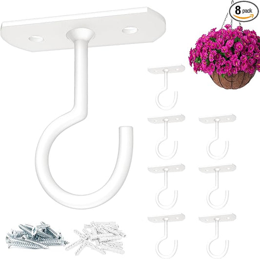 Ceiling Hooks for Hanging Plants 8P 2.5inches White-VerdiqueGarden