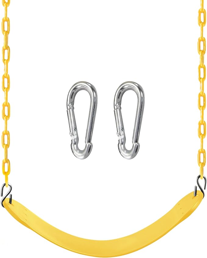 TURFEE Swing for Outdoor Swing Set - Pack of 1 Seat Replacement Kit with Heavy Duty Chains - Backyard Swingset Playground Accessories for Kids (Yellow)-VerdiqueGarden