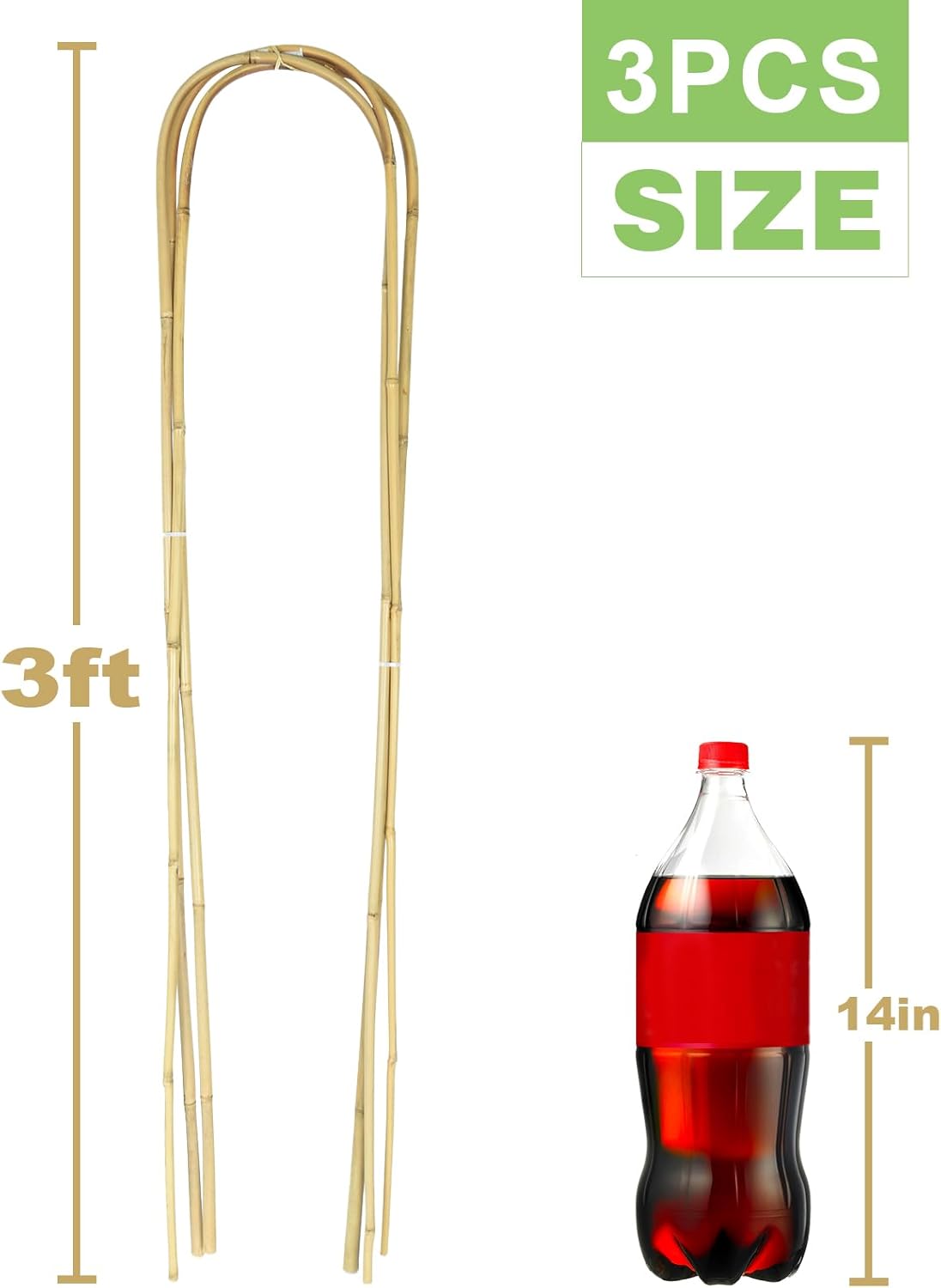 Natural U-Hoops Bamboo Plants Trellis 3Ft, Garden Trellis U-Shape for Climbing Plants, Garden Arch Trellis Support for Potted Plants, Vines, Ivy Climbing Plants, Flowers-3 Pack-VerdiqueGarden