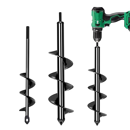 Garden Auger Drill Bit for Planting Set-1.6x16‘’ & 3.54x15.7'',Ground Earth Spiral Drill Bit for 3/8" Hex Drive Drill, Yard Auger Drill for Bulbs Planting, Hole Digger Flowers,Umbrella Holes-VerdiqueGarden
