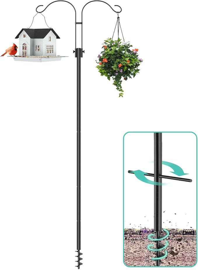 Mrcrafts Bird Feeder Hook for Outdoor, 82 Inch Hevy Duty Bird Feeder Poles, Bird Feeder Stand Station, Garden Hook for Hanging Plants, Lanterns, Hummingbird Feeders-VerdiqueGarden